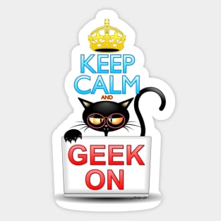 Keep Calm and Geek on! Cartoon Cat Sticker